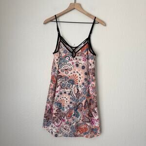 Lush Womens Boho Lined Short Dress Paisley Multi Hippie V-Neck Cutout Size Small